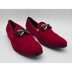 Roma Rio Men's Red Velvet Loafers Bow Gold Buckle Tuxedo Shoes 5502 Size 12
